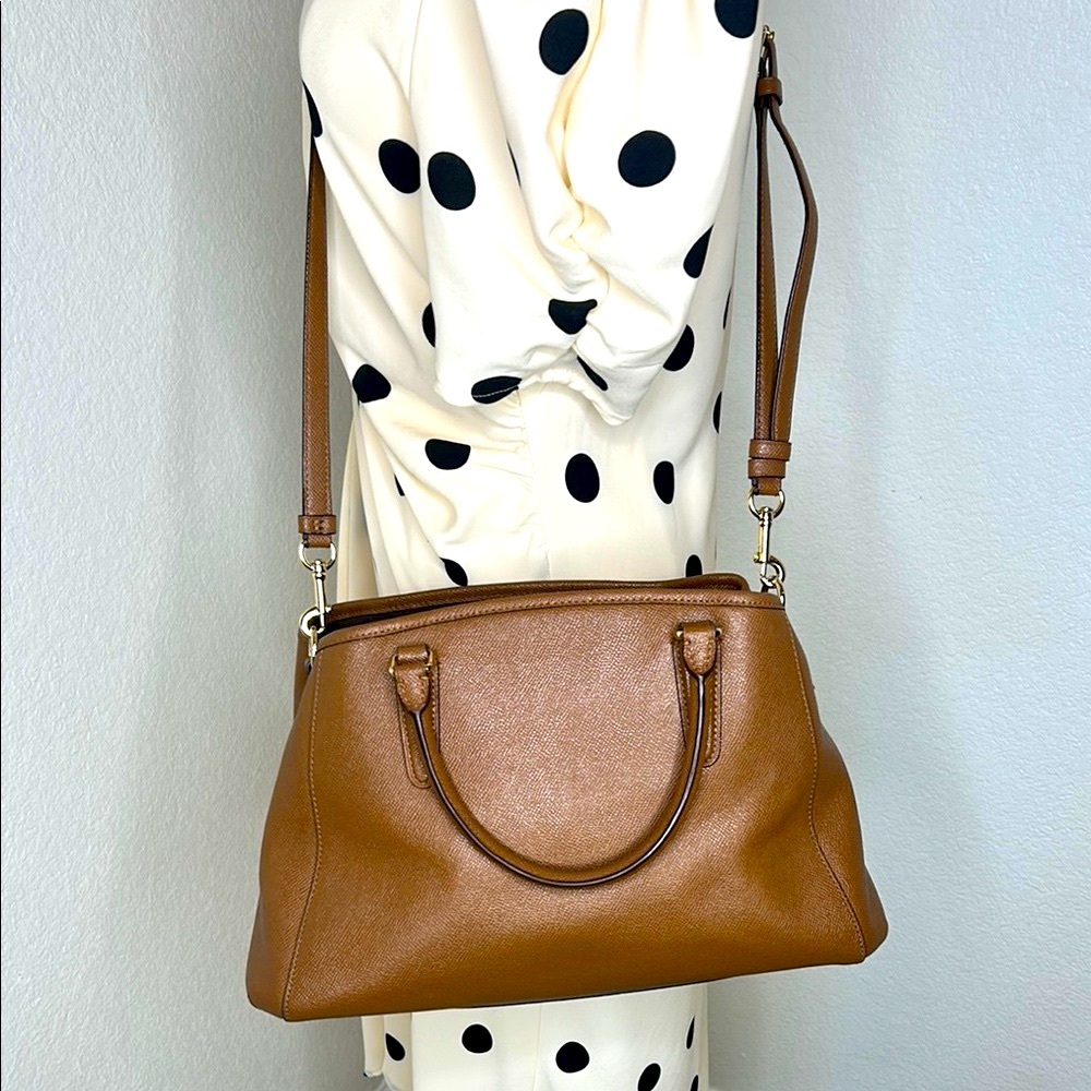 Coach Margot Carryall Crossbody Bag Pebbled Leather Brown Tote Satchel / Strap - Picture 3 of 17